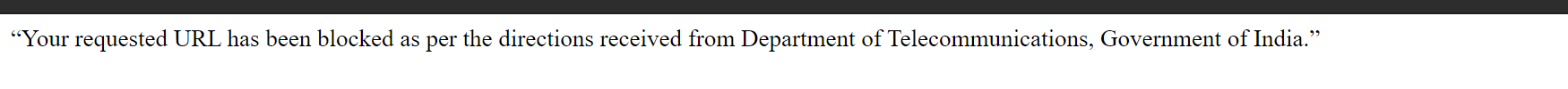 Your requested URL has been blocked as per the directions received from Department of Telecommunications, Government of India.